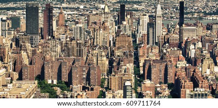 Manhattan skyline aerial view as seen from helicopter.