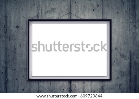 Blank picture frame on art gallery concrete wall as copy space for painting or photograph