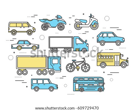 Transportation concept set icons illustration in thin lines style design. Tamplate for web and mobile backgrounds