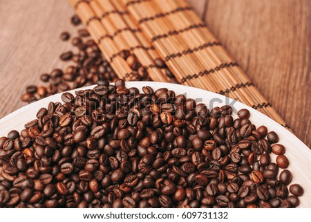 Coffee beans and wood
