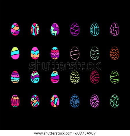 Set of 24 color Easter eggs, vector hand-drawn eggs, EPS 8