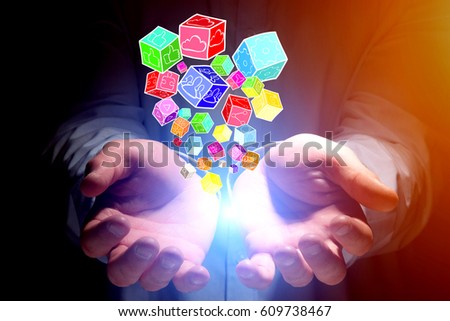 View of Colorfull application cube going out a smartphone - Technology concept