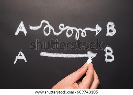 Hand draw a line from A straight to the point B Royalty-Free Stock Photo #609743105