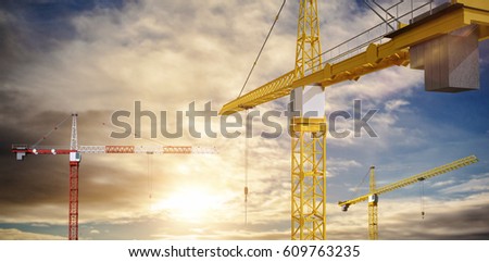 Studio Shoot of a crane against cloudy sky landscape