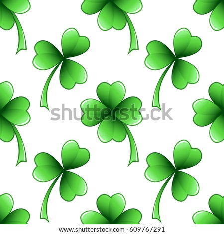 Green clover leaves vector seamless pattern. St. Patrick's day background.