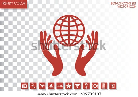 Globe in hands icon vector illustration eps10. Isolated badge for website or app - stock infographics