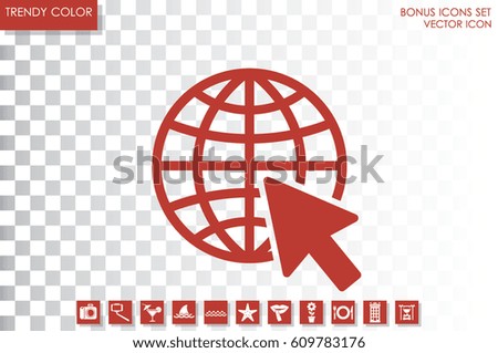 Globe and arrow icon vector illustration eps10. Isolated badge for website or app.