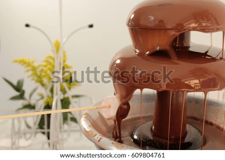 Marshmallow in chocolate fountain
