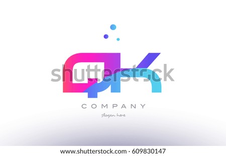 qk q k  creative pink purple blue modern dots creative alphabet gradient company letter logo design vector icon template