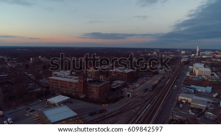 Sun Rises over The Stacks in Atlanta Georgia (Aerial View)
