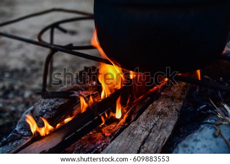 Flames from firewood for cooking