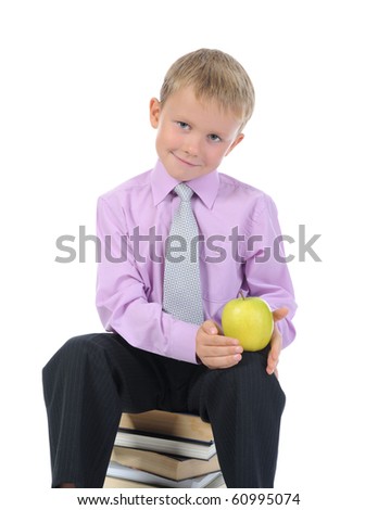 little boy with apple. Isolated on white background