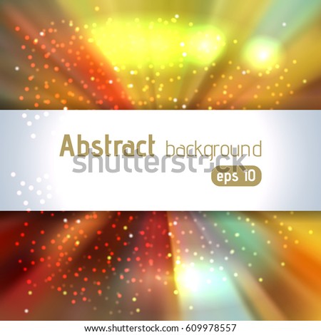 Colorful rays background with place for text. Abstract motion blur background with power explosion. Vector illustration. Yellow, brown colors. 