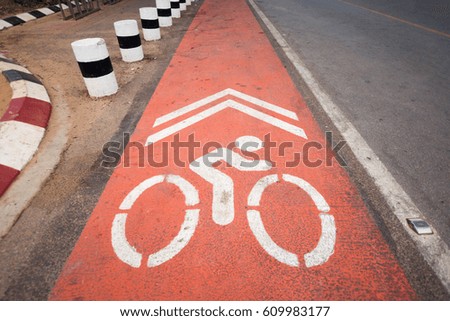 sign bike land on the road. soft focus