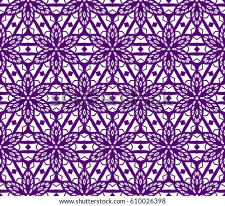 Ornamental design with triangle, square geometric shape. floral style. Modern seamless geometry pattern. Vector illustration. For interior design, printing, web and textile design. purple, white color