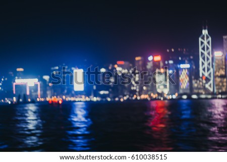 Blur image of Hong Kong city with circle bokeh