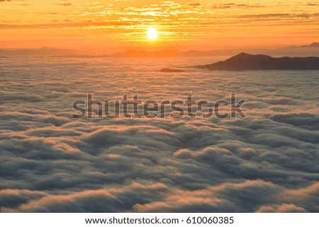 View of sunrise and mountain landscape in the morning.