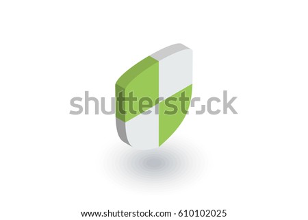 ecology protection shield, green isometric flat icon. 3d vector colorful illustration. Pictogram isolated on white background