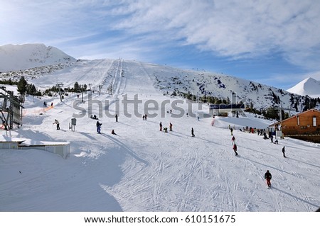 Ski zone Bansko, Bulgaria in sunny day
