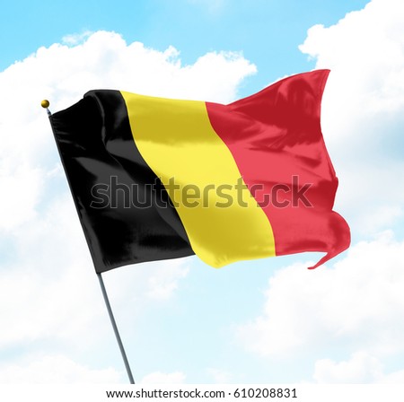 Flag of Belgium Raised Up in The Sky
