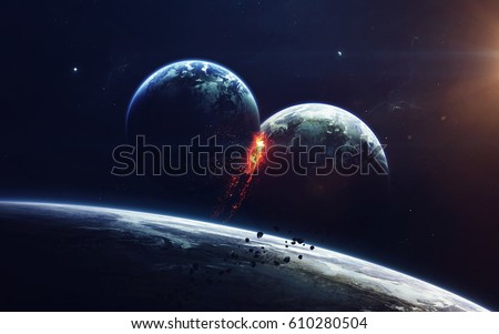 Planet Explosion. Apocalypse. End of The Time. Science fiction art. Beauty of deep space. Elements of this image furnished by NASA
