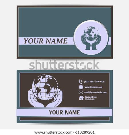 Business cards design. Vector illustration. Globe icon with hand