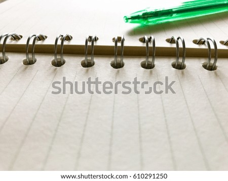 Close up blank notebook and pen, working day in office, stationery on table, creative ideas on notebook