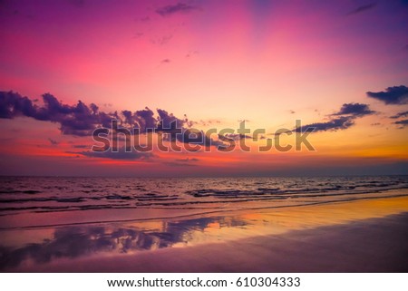 Beautiful beach sand and sea at sunset times with copy space for background - Vintage Retro picture style