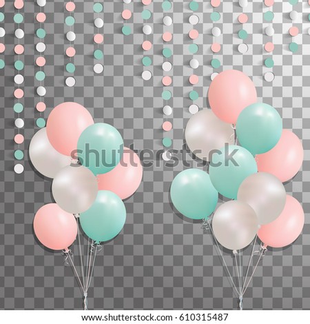 Balloons isolated on transparent background. Frosted Festive balloons for event design,  birthday, anniversary, celebration. Holiday party background. Vector.