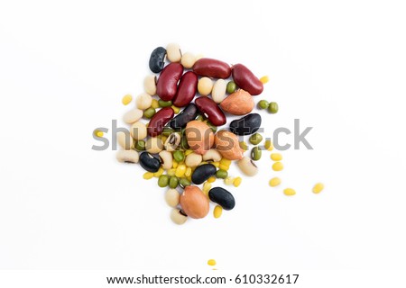 Mixed beans isolated on white background. Royalty-Free Stock Photo #610332617