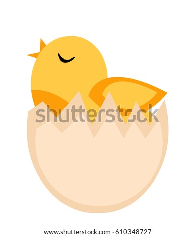Nestling hatched from egg, yellow chicken icon, flat style. Isolated on white background. Vector illustration, clip-art