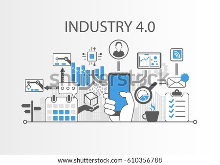 Industry 4.0 vector illustration background as example for internet of things technology Royalty-Free Stock Photo #610356788