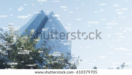 Digital composite of White network against blurry building