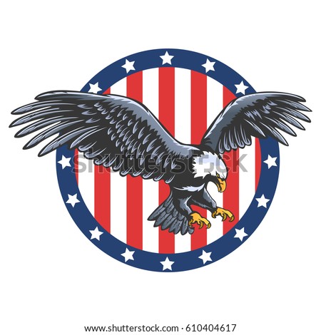 Eagle emblem isolated on white vector illustration. American symbol of freedom. Retro color logo of falcon.