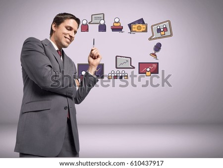 Digital composite of Businessman with business graphic drawings