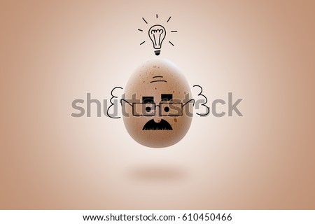 Funny Scientist Professor and light bulb Newton
Hand drawn egg-head of a scientist on beige background. Isolated. Drawn on top of the photo. Happy Newton day