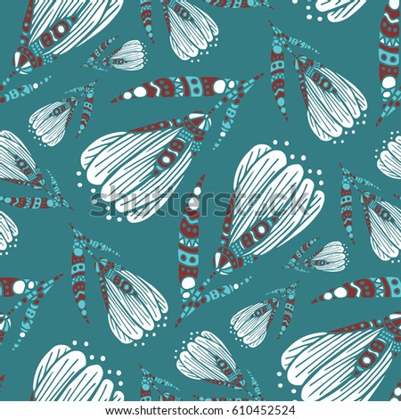 Vector seamless pattern, doodling floral design. Color doodle background