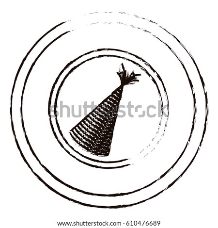 figure round emblem with party hat icon, vector illustraction design