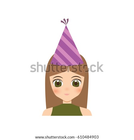portrait girl anime with party hat vector illustration eps 10