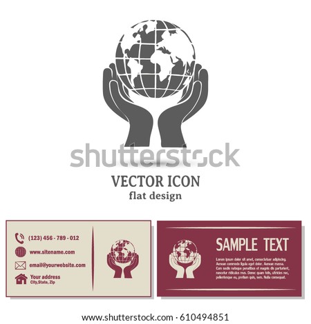 Globe icon with hand, vector illustration.
