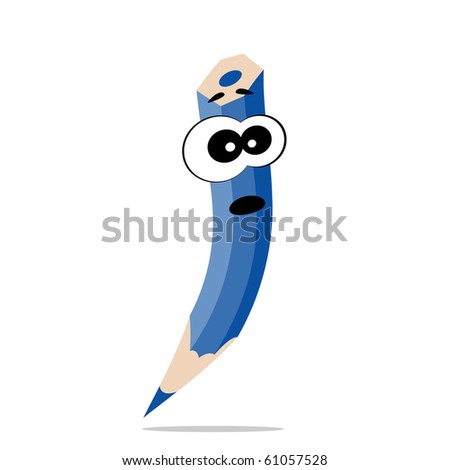 Isolated illustration of astonished cartoon blue pencil.