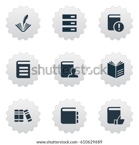 Vector Illustration Set Of Simple Books Icons. Elements Novel, Encyclopedia, Important Reading And Other Synonyms Dictionary, Task And Checkbox.