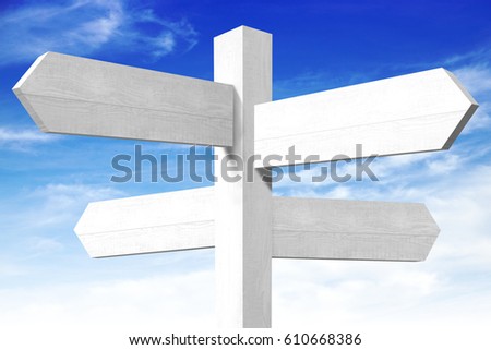 Empty wooden signpost - four arrows Royalty-Free Stock Photo #610668386