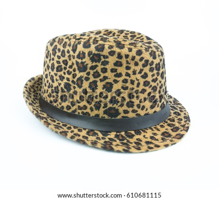 Side view Leopard or tiger print hat on white background add clipping path.
