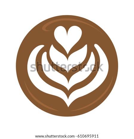 Tulip heart and rosetta latte art coffee design for logo, icon, symbol  Royalty-Free Stock Photo #610695911