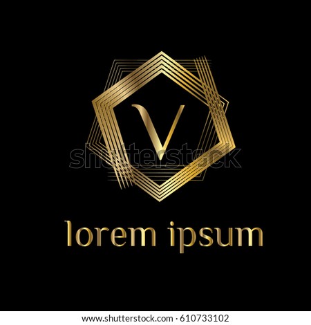 Geometric golden vector logo design template letter V