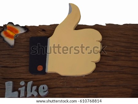 Hand sign on wooden background
