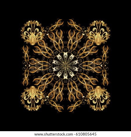 Abstract isolated with Floral Elements. Vector winter ornament. Isolated design on black background in golden colors.