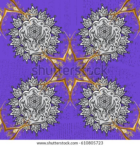 Vector oriental ornament. Traditional classic golden pattern. Golden pattern on violet background with golden elements. Seamless oriental ornament in the style of baroque.