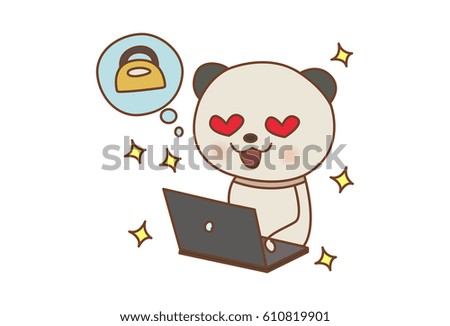 Cute Panda loves shopping. Vector illustration. Isolated on white background.